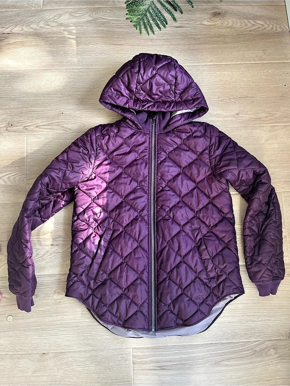 Kit and Ace Quilted Hooded Puffer Jacket in Purple